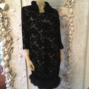 1950s Burnout Velvet Sack Dress w Ostrich Feathers